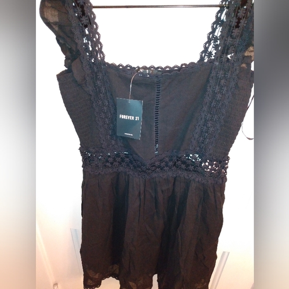 Fairy-like 🌟dainty garden tea party black ruffle lace applique tunic dress - Picture 2 of 6